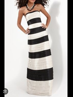 BCBGMaxAzria Strapless Black and White Horizontal Stripe Maxi Dress